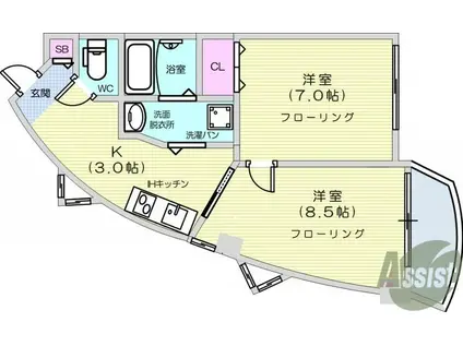 旭コアビルA棟(2K/4階)の間取り写真