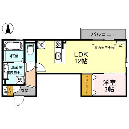ヤードコート(1LDK/3階)の間取り写真