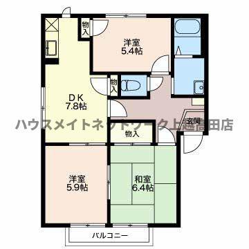 シャトーレ春日野(3DK/2階)の間取り写真