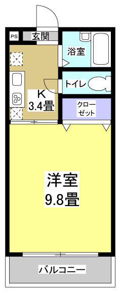 エスポワール(1K/3階)の間取り写真