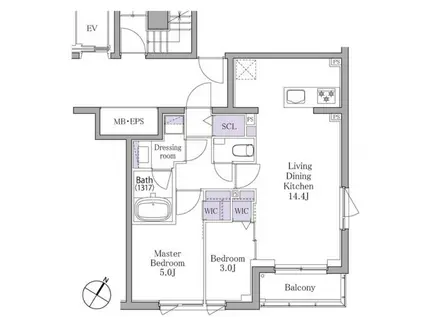 イプセ白金(2LDK/2階)の間取り写真