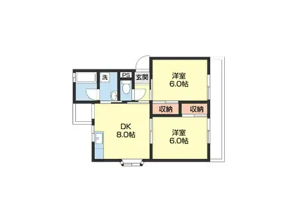 ハイツマンボウ(2DK/1階)の間取り写真