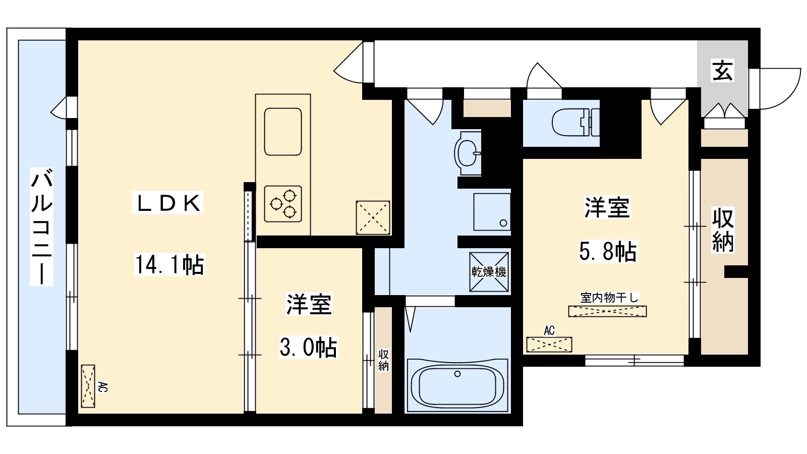 CLASHIST新森(2LDK/3階)の間取り写真