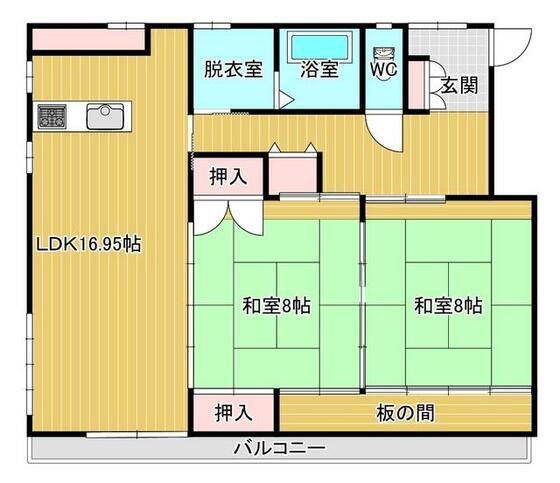 河野ビル(2LDK/1階)の間取り写真