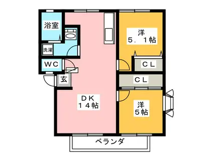 アークビラK A棟(2LDK/2階)の間取り写真