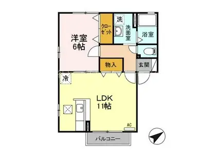 ウィルモアA(1LDK/1階)の間取り写真