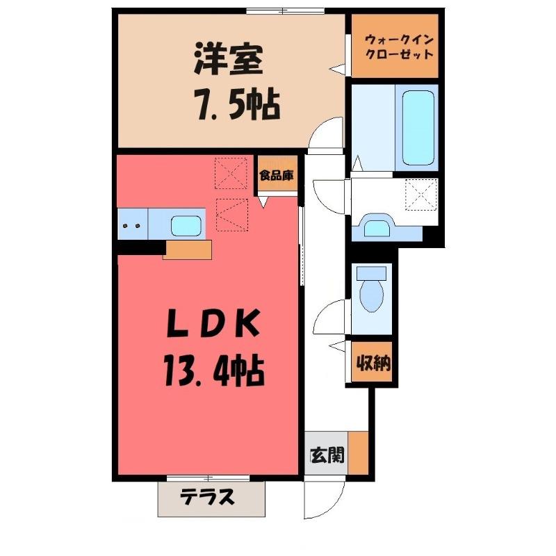 スクエアB(1LDK/1階)の間取り写真