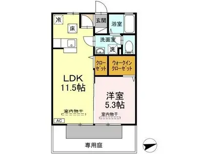 シェルノーブル C棟(1LDK/1階)の間取り写真