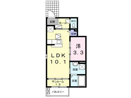 ベルシエロ B(1LDK/1階)の間取り写真