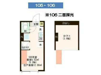 ハーモニーテラス板橋宮本町(ワンルーム/1階)の間取り写真