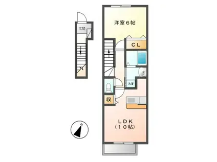 リヴァーヒルズKI(1LDK/2階)の間取り写真