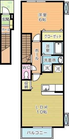 フィオーレ長行東二番館(1LDK/2階)の間取り写真