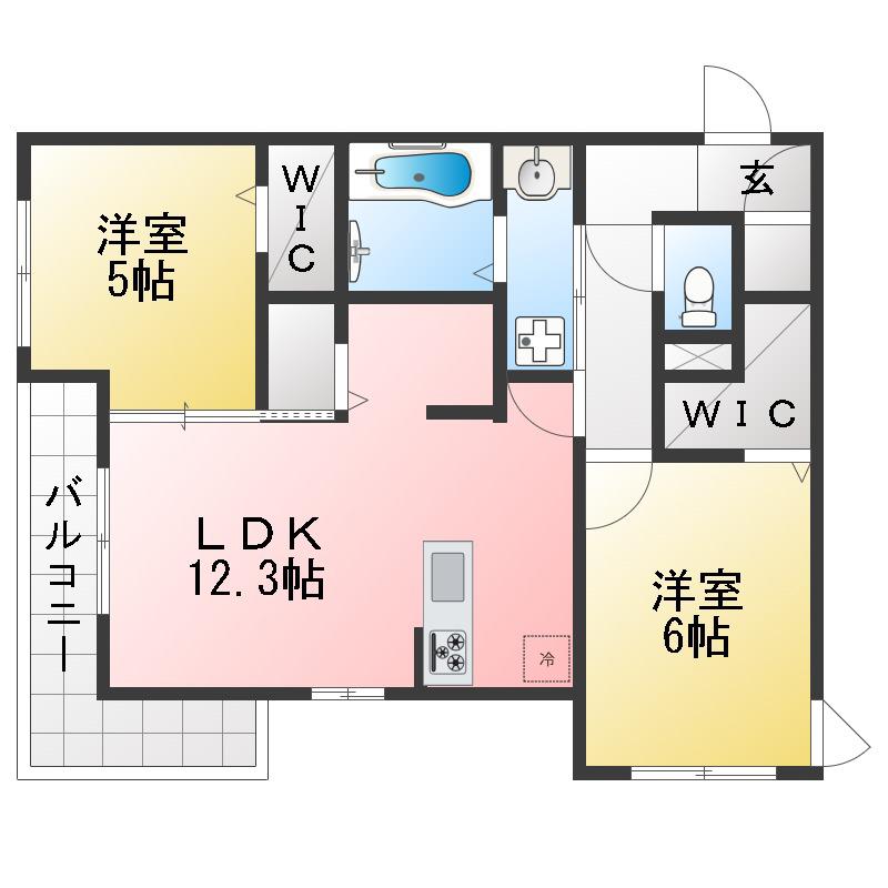 グラシューズ(2LDK/2階)の間取り写真