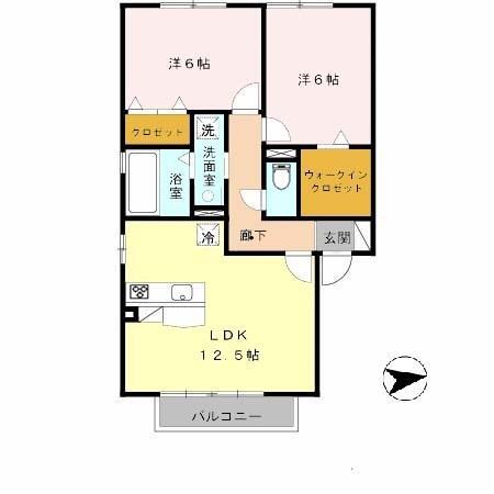 サンヴィレッジ田尻 B棟(2LDK/2階)の間取り写真