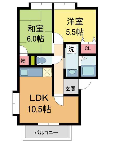 アネシス愛宕山II(2LDK/2階)の間取り写真