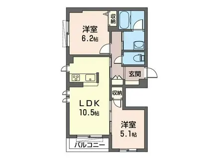 ヴァイセン レッセル(2LDK/2階)の間取り写真