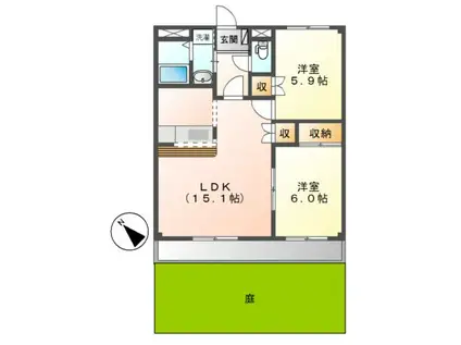 ヴィラNAKAGAWAII(2LDK/1階)の間取り写真