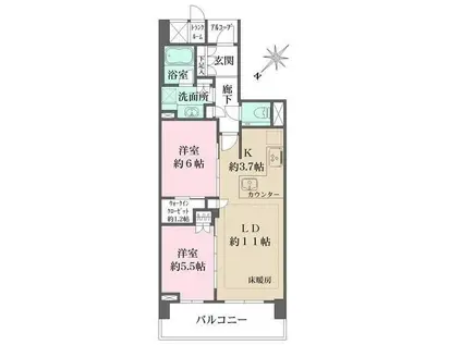 ザ・パークハウス二子玉川ガーデン(2LDK/3階)の間取り写真