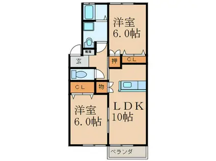 カーザ・フェリーチェ B棟(2LDK/1階)の間取り写真