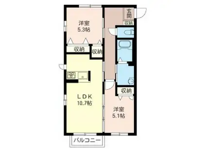 サント・ラフィネ B(2LDK/1階)の間取り写真