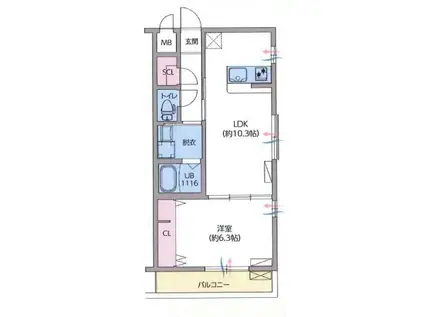 グリーフィールズ北花田(1LDK/1階)の間取り写真