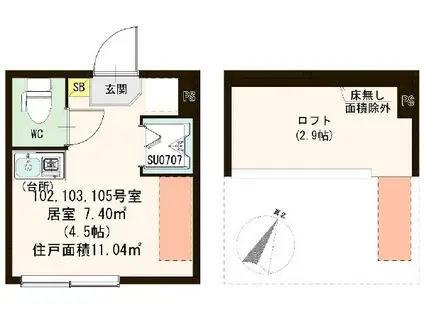 ウェリナ東十条(ワンルーム/1階)の間取り写真