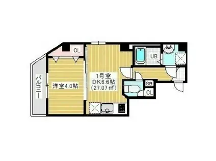 SECOND CORAL(1DK/1階)の間取り写真