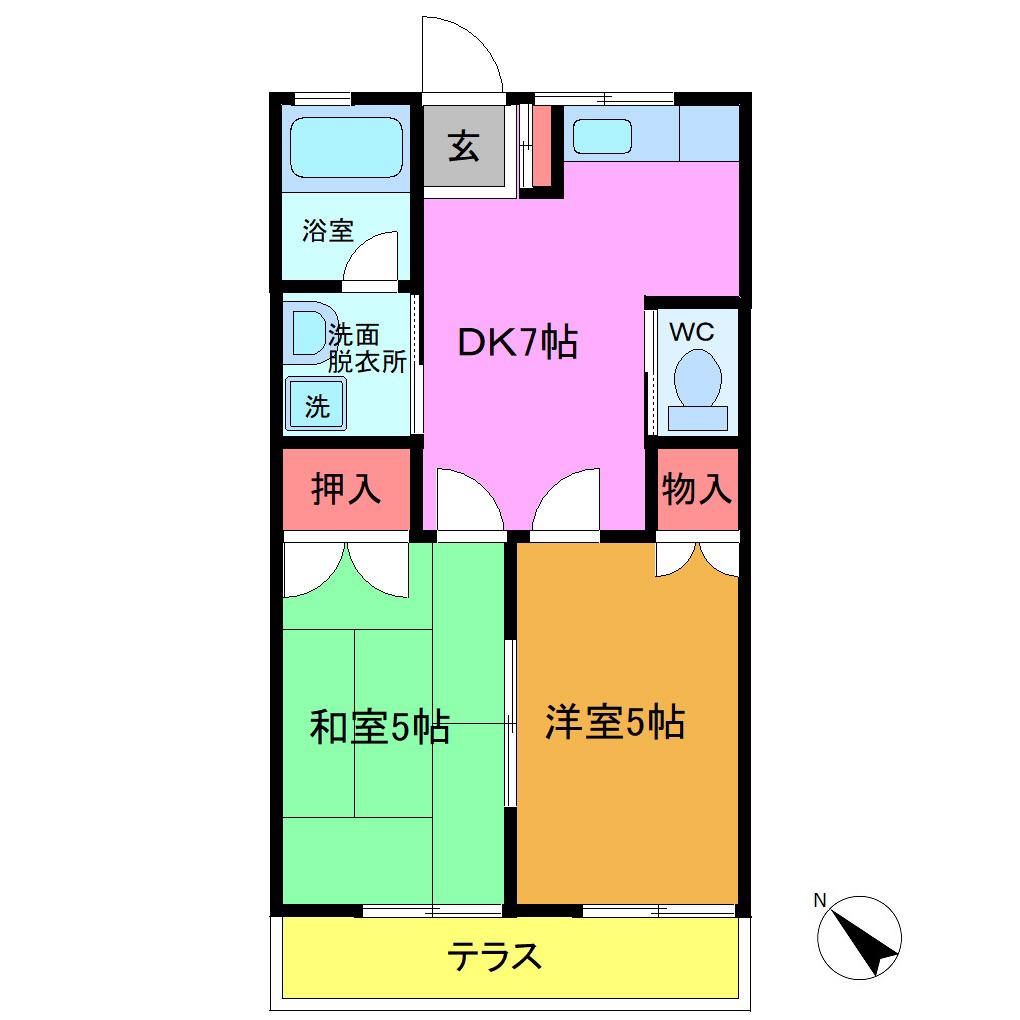 フジコーポII(2DK/1階)の間取り写真