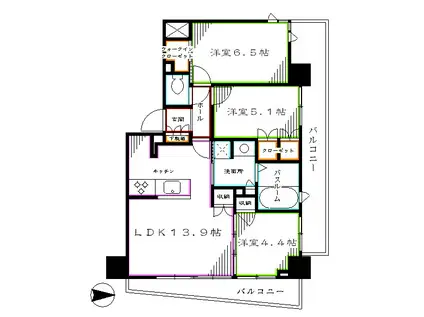 クリオ武蔵小金井フロントアヴェニュー(3LDK/3階)の間取り写真