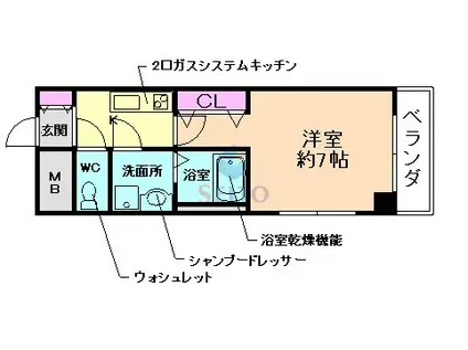 アジュール豊中末広(1K/3階)の間取り写真