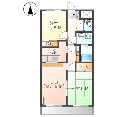 ラフレ西山(2LDK/2階)の間取り写真