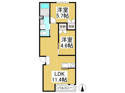 D上丸子(2LDK/2階)の間取り写真