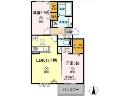 プレジオあくらC棟(2LDK/1階)の間取り写真