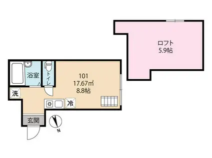 ロータス(ワンルーム/1階)の間取り写真