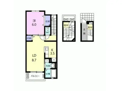 北山グランデ(1LDK/3階)の間取り写真