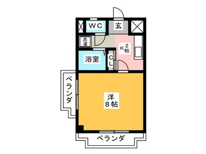 シャトー横山弐番館(1K/4階)の間取り写真