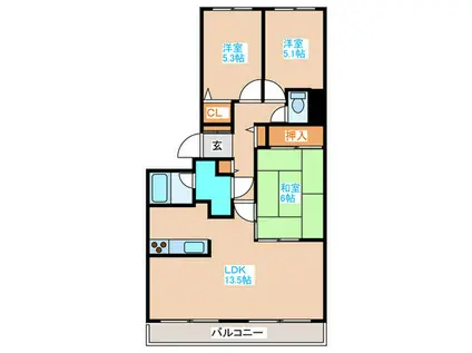 パシフィック近代美術館前(3LDK/8階)の間取り写真