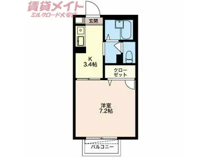 フラット・ルール B棟(1K/1階)の間取り写真