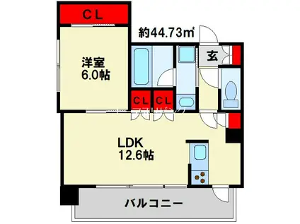 RJRプレシア西小倉駅前(1LDK/2階)の間取り写真