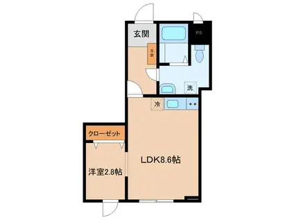 メリディアン多賀城南宮 弐番館(1LDK/1階)の間取り写真