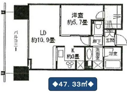二子玉川ライズタワー&レジデンスタワーウエスト(1LDK/3階)の間取り写真