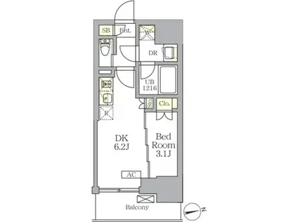 ザ・ライオンズフォーシア文京湯島(1DK/8階)の間取り写真