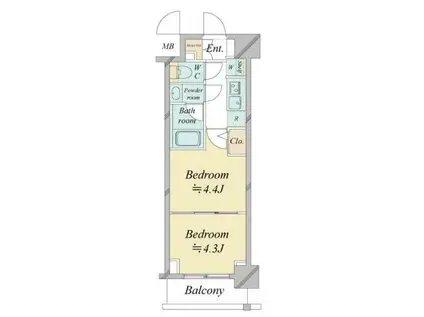 ドゥーエ新横浜(2K/8階)の間取り写真
