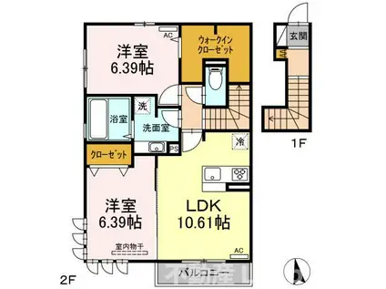 ポラリス北浜 A棟(2LDK/2階)の間取り写真
