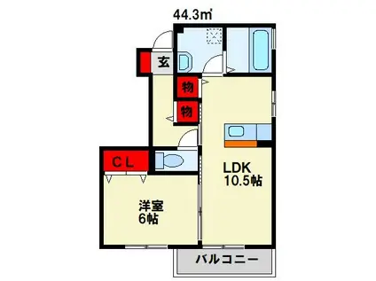 プティ シャンヴェール(1LDK/1階)の間取り写真