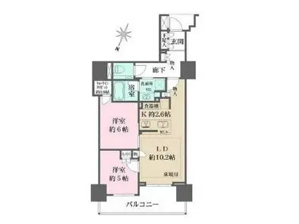 ザ・パークハウス市ヶ谷(2LDK/9階)の間取り写真