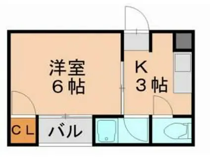 竹下通弐番舘(1K/3階)の間取り写真