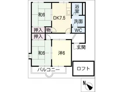 エステート雅 北棟(3DK/2階)の間取り写真