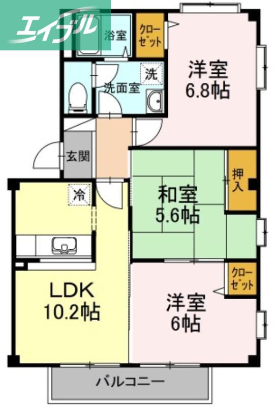 フォブール当新田A(3LDK/2階)の間取り写真