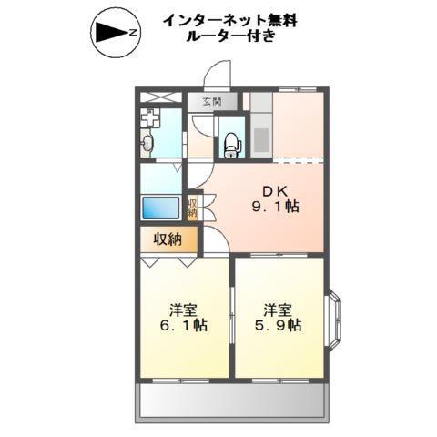 INGLE SIDE(2DK/1階)の間取り写真